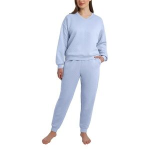 Lands' End Light Blue Quilted V-Neck Lounge Set